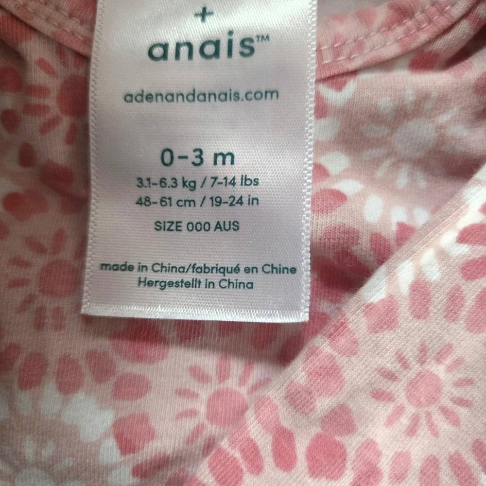 aden + anais Pink/White Floral Baby Gown-0-3Mos EUC